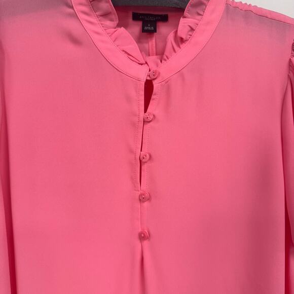 Ann Taylor Factory Pink Short Sleeve Half Placket Blouse Womens Small AS IS - Picture 4 of 7